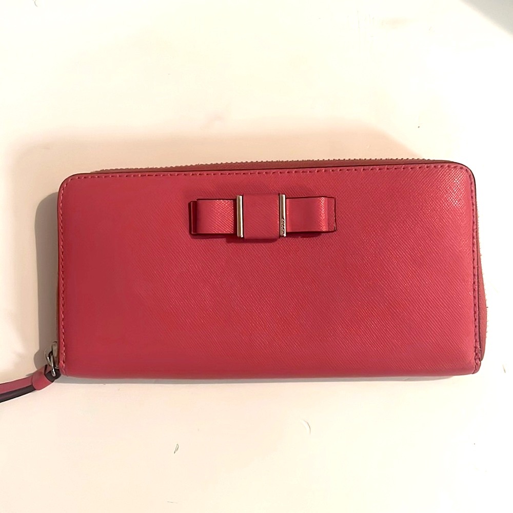 COACH Darcy Bow Pebble Leather Accordion Zip Around Wallet
